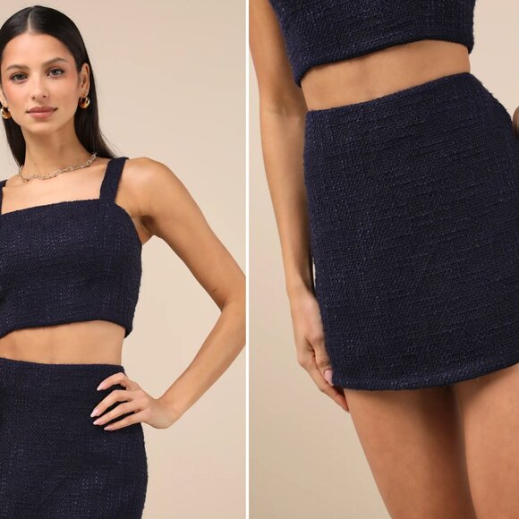Lulus Elevated Navy Tweed Sleeveless Two-piece Skort Romper Set - NWT - Picture 2 of 3